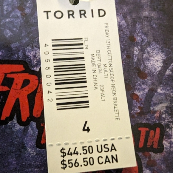 Torrid Friday The 13th Cotton Scoop Neck Bralette, size 4x, new - Picture 7 of 7